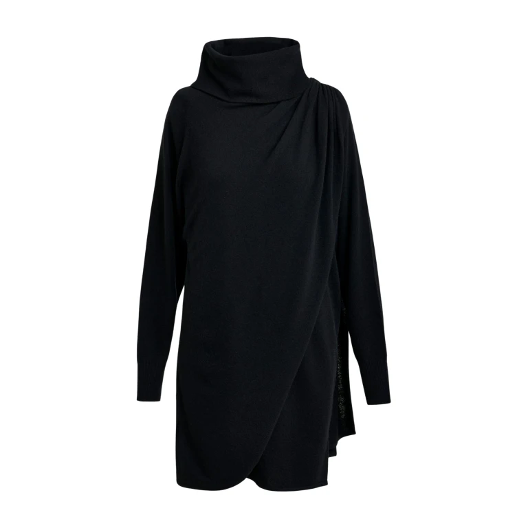 Essentiel Antwerp Black draped wool-blend asymmetrical knit dress - Essentiel Antwerp Dresses - Colorful Belgian Design - Shop at Luxury Shoes 
