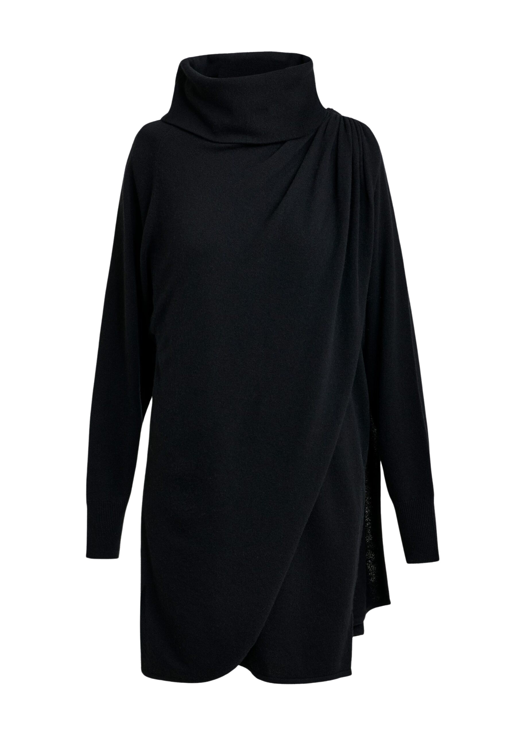 Essentiel Antwerp Black draped wool-blend asymmetrical knit dress