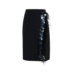 Essentiel Antwerp Black embellished feather-trimmed midi skirt - Essentiel Antwerp Skirts - Colorful Belgian Design - Shop at Luxury Shoes 