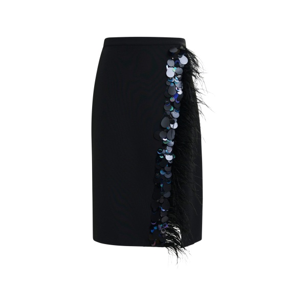 Essentiel Antwerp Black embellished feather-trimmed midi skirt - Essentiel Antwerp Skirts - Colorful Belgian Design - Shop at Luxury Shoes 