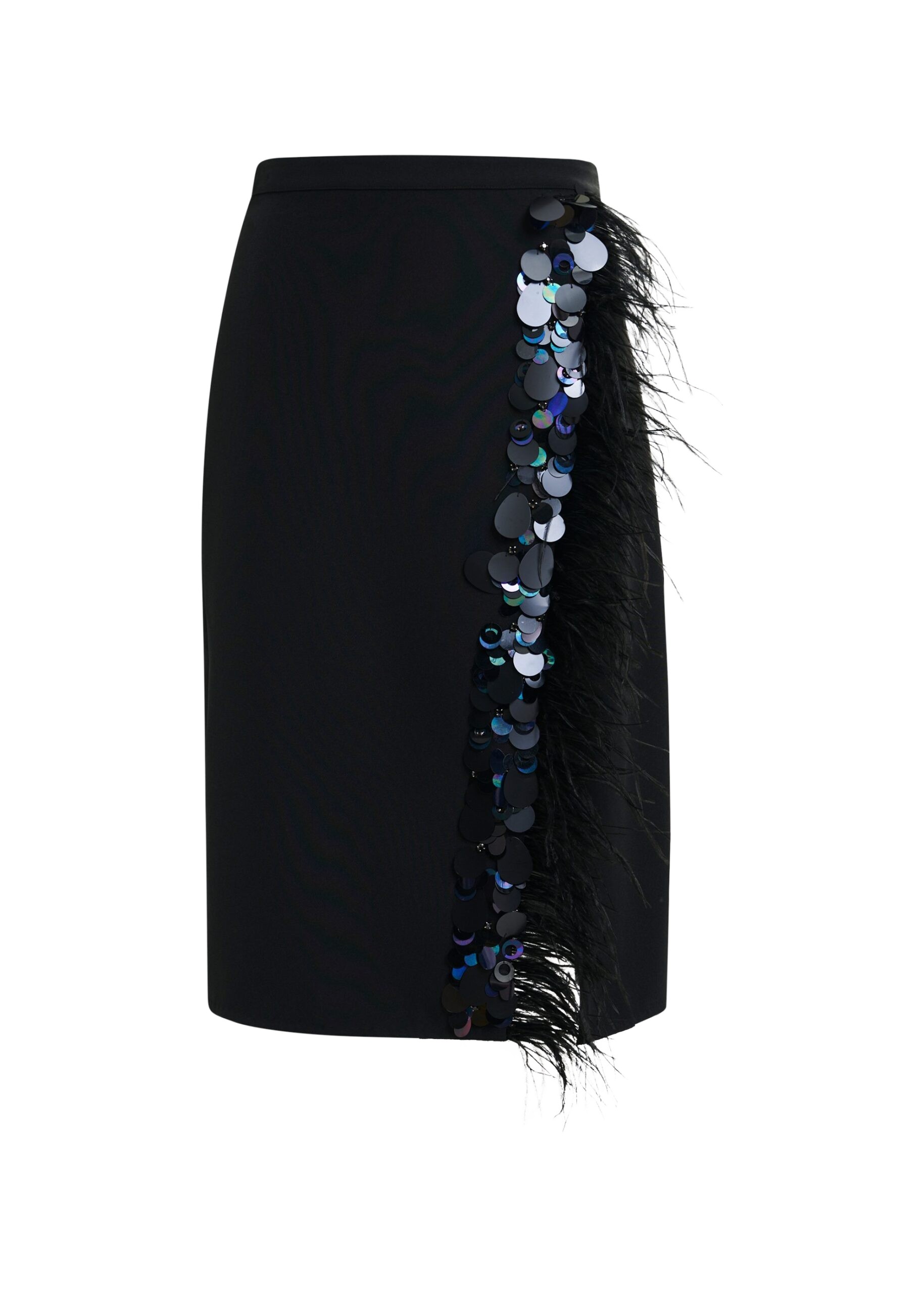 Essentiel Antwerp Black embellished feather-trimmed midi skirt - Essentiel Antwerp Skirts - Colorful Belgian Design - Shop at Luxury Shoes 