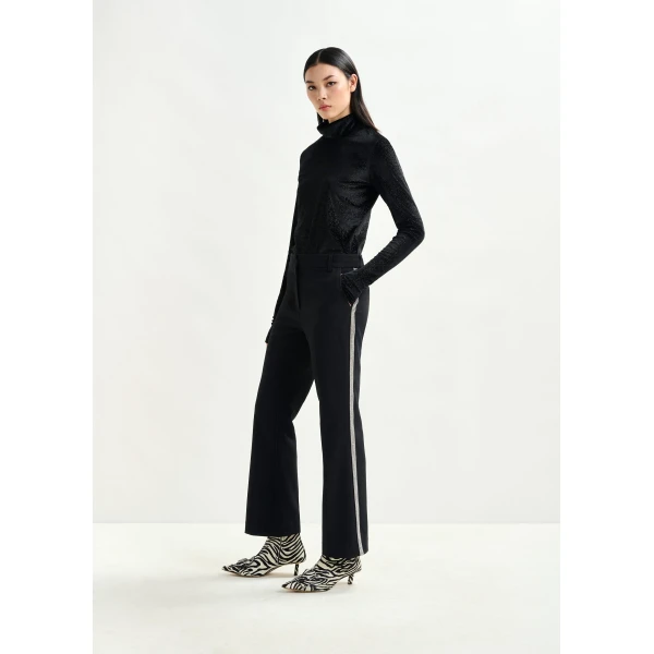 Essentiel Antwerp Black flared pants with rhinestone-embellished sideseams - Essentiel Antwerp Pants - Colorful Belgian Design - Shop at Luxury Shoes 
