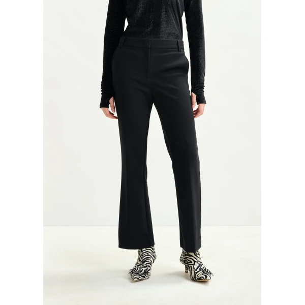 Essentiel Antwerp Black flared pants with rhinestone-embellished sideseams - Essentiel Antwerp Pants - Colorful Belgian Design - Shop at Luxury Shoes 
