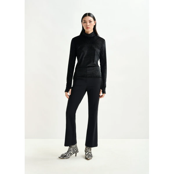 Essentiel Antwerp Black flared pants with rhinestone-embellished sideseams - Essentiel Antwerp Pants - Colorful Belgian Design - Shop at Luxury Shoes 