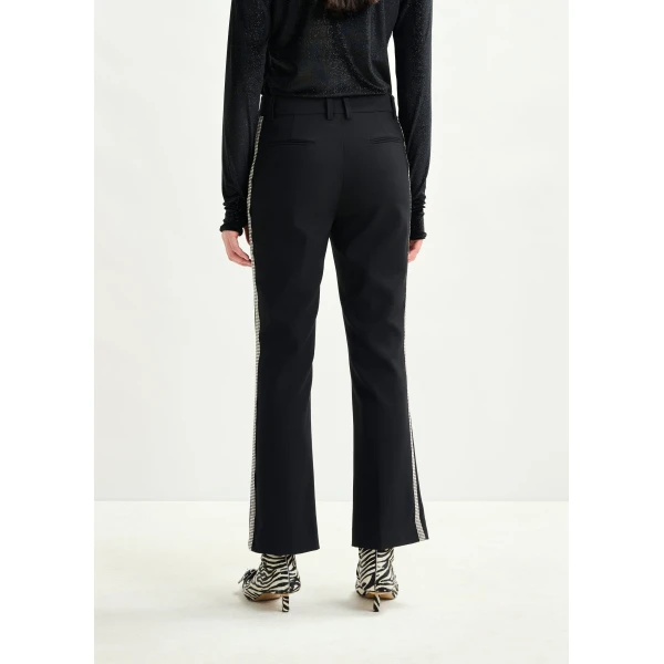 Essentiel Antwerp Black flared pants with rhinestone-embellished sideseams - Essentiel Antwerp Pants - Colorful Belgian Design - Shop at Luxury Shoes 