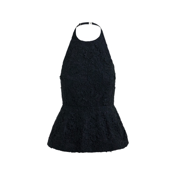 Essentiel Antwerp Black floral lace halter peplum top - Essentiel Antwerp Tops - Colorful Belgian Design - Shop at Luxury Shoes 