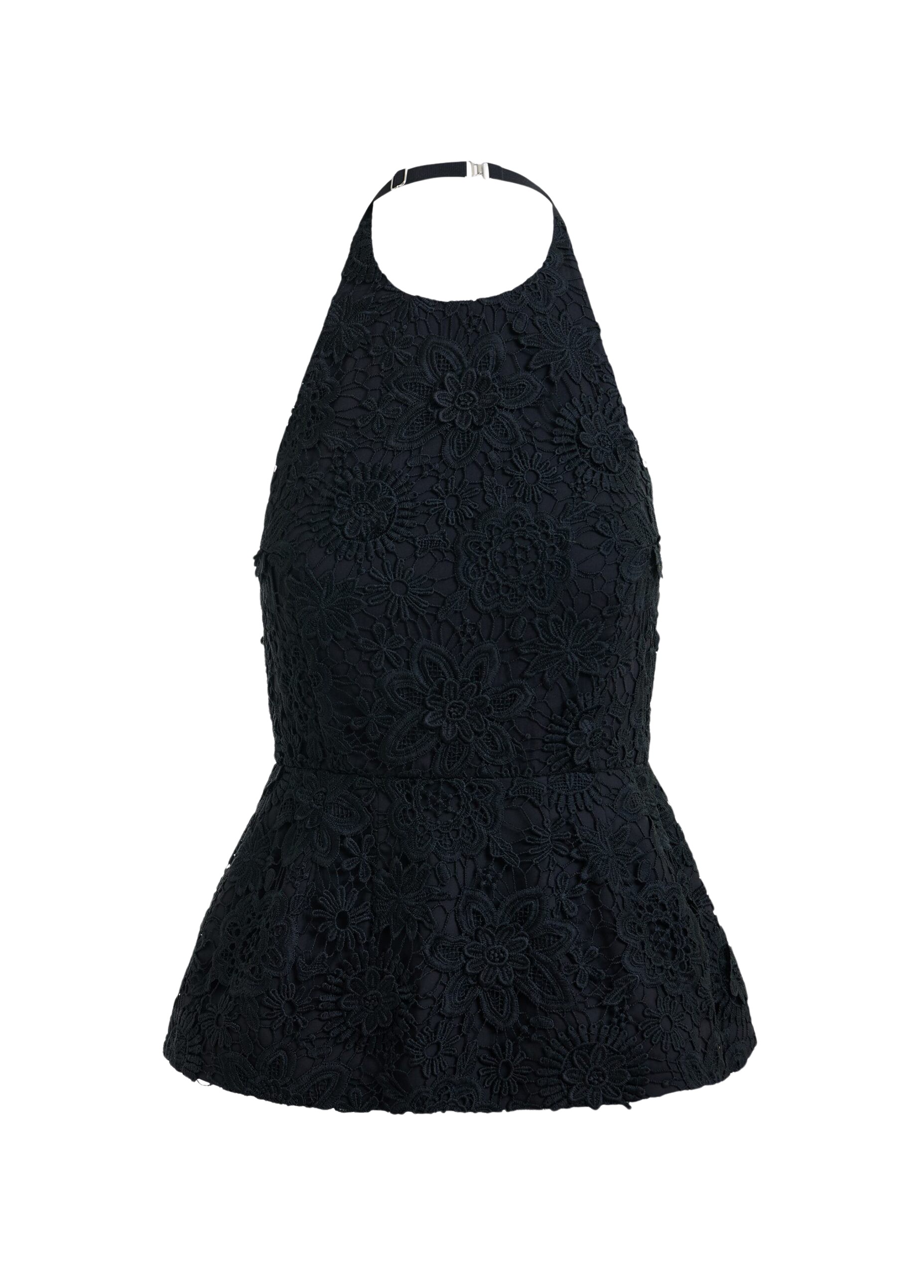 Essentiel Antwerp Black floral lace halter peplum top