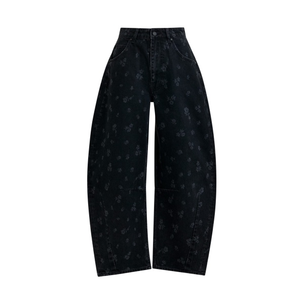 Essentiel Antwerp Black floral-print barrel-leg cropped jeans - Essentiel Antwerp Pants - Colorful Belgian Design - Shop at Luxury Shoes 