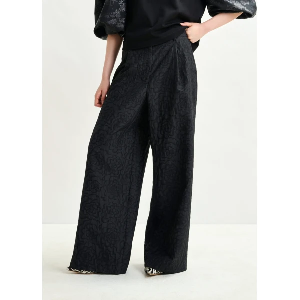 Essentiel Antwerp Black jacquard wide-leg pants - Essentiel Antwerp Pants - Colorful Belgian Design - Shop at Luxury Shoes 