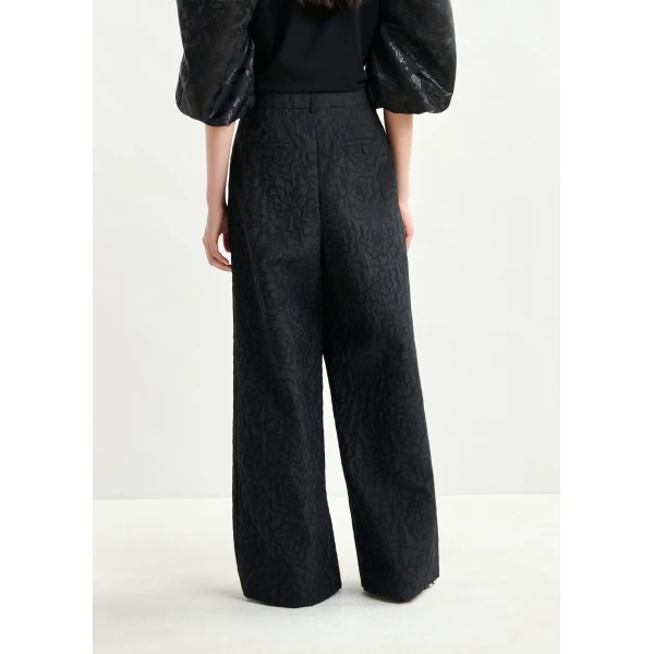 Essentiel Antwerp Black jacquard wide-leg pants - Essentiel Antwerp Pants - Colorful Belgian Design - Shop at Luxury Shoes 