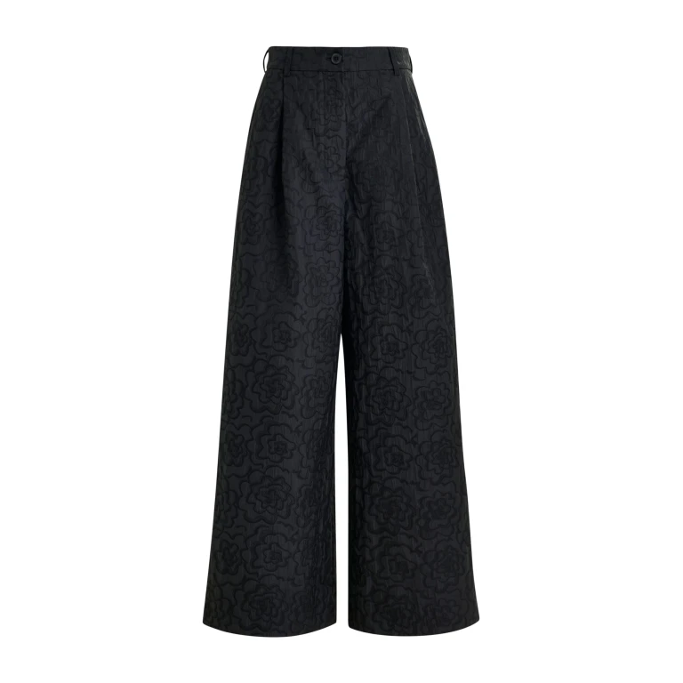 Essentiel Antwerp Black jacquard wide-leg pants - Essentiel Antwerp Pants - Colorful Belgian Design - Shop at Luxury Shoes 