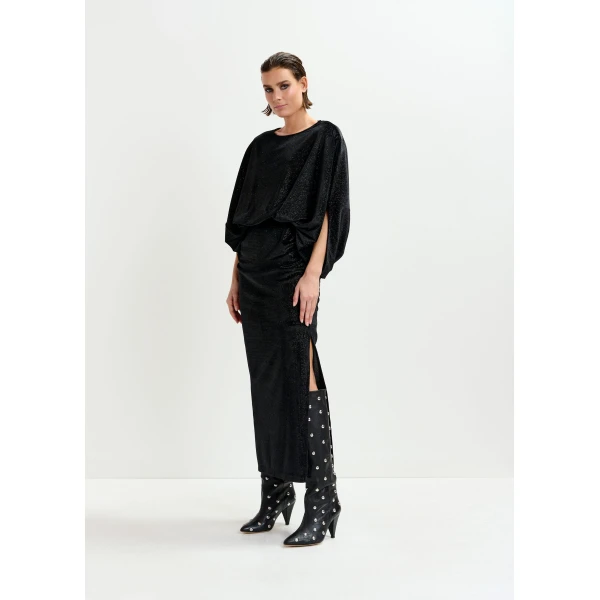 Essentiel Antwerp Black maxi dress with cape-like sleeves - Essentiel Antwerp Dresses - Colorful Belgian Design - Shop at Luxury Shoes 