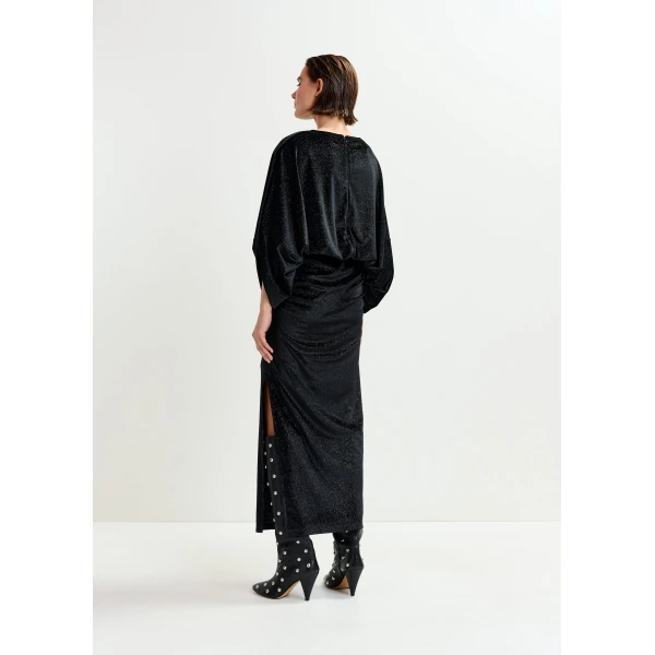 Essentiel Antwerp Black maxi dress with cape-like sleeves - Essentiel Antwerp Dresses - Colorful Belgian Design - Shop at Luxury Shoes 