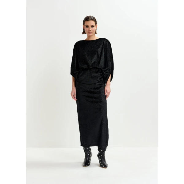 Essentiel Antwerp Black maxi dress with cape-like sleeves - Essentiel Antwerp Dresses - Colorful Belgian Design - Shop at Luxury Shoes 