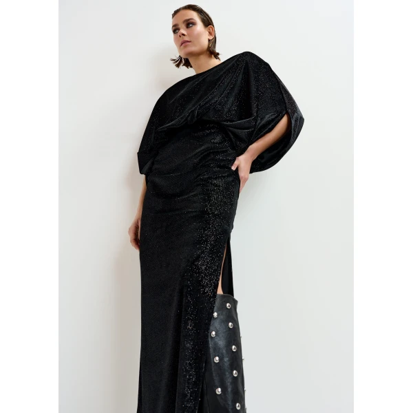 Essentiel Antwerp Black maxi dress with cape-like sleeves - Essentiel Antwerp Dresses - Colorful Belgian Design - Shop at Luxury Shoes 