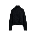 Essentiel Antwerp Black metallic mock-neck sweater with pussy-bow tie - Essentiel Antwerp Knitwear - Colorful Belgian Design - Shop at Luxury Shoes 