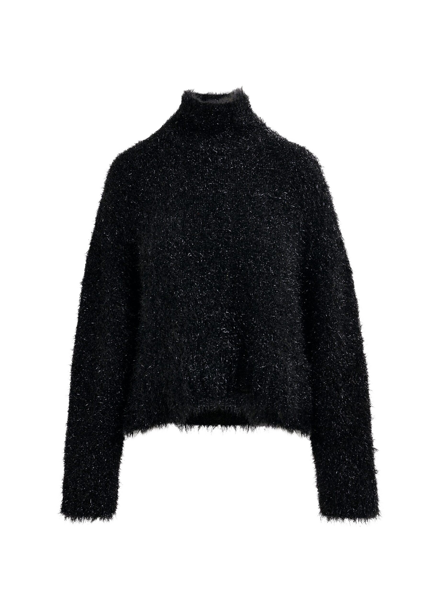 Essentiel Antwerp Black metallic mock-neck sweater with pussy-bow tie