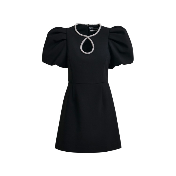 Essentiel Antwerp Black mini dress with puff sleeves and rhinestone-embellished keyhole neckline - Essentiel Antwerp Dresses - Colorful Belgian Design - Shop at Luxury Shoes 