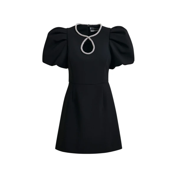 Essentiel Antwerp Black mini dress with puff sleeves and rhinestone-embellished keyhole neckline - Essentiel Antwerp Dresses - Colorful Belgian Design - Shop at Luxury Shoes 
