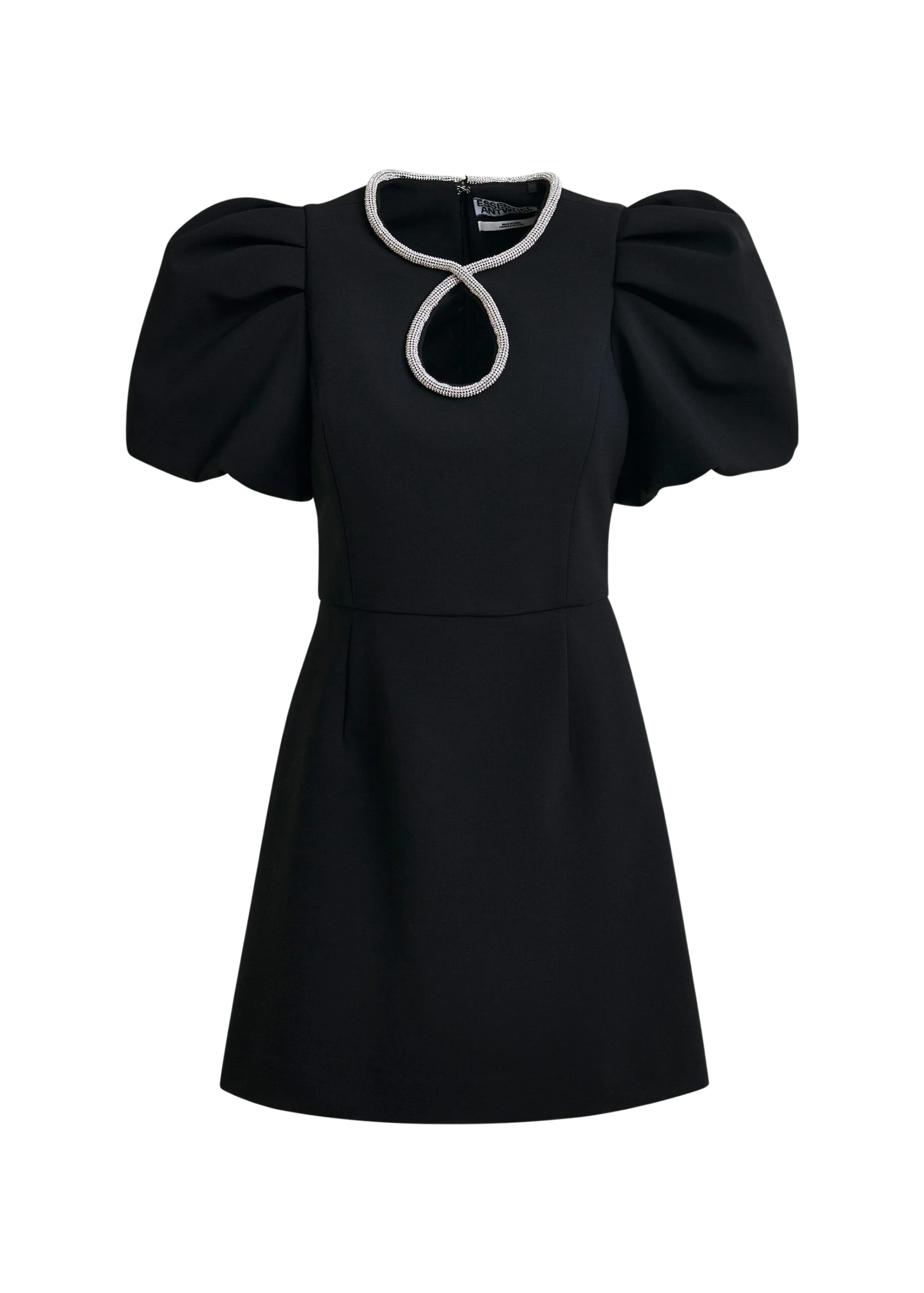 Black-mini-dress-with-puff-sleeves-and-rhinestone-embellished-keyhole-neckline-Essentiel-Antwerp-Dresses-scaled23776_nobg Essentiel Antwerp Black mini dress with puff sleeves and rhinestone-embellished keyhole neckline - Essentiel Antwerp Dresses - Colorful Belgian Design - Shop at Luxury Shoes