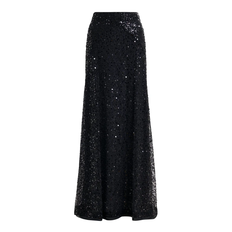 Essentiel Antwerp Black panelled maxi skirt with sequin and bead embellishments - Essentiel Antwerp Skirts - Colorful Belgian Design - Shop at Luxury Shoes 