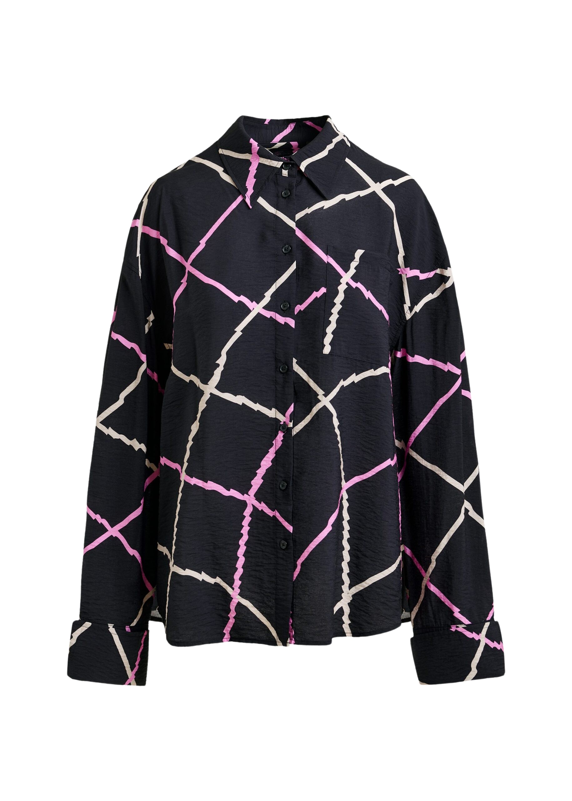 Essentiel Antwerp Black, pink and beige oversized check shirt