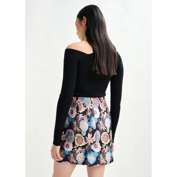 Essentiel Antwerp Black rib-knitted sweater with asymmetric neckline - Essentiel Antwerp Knitwear - Colorful Belgian Design - Shop at Luxury Shoes 