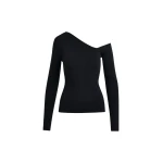 Essentiel Antwerp Black rib-knitted sweater with asymmetric neckline - Essentiel Antwerp Knitwear - Colorful Belgian Design - Shop at Luxury Shoes 