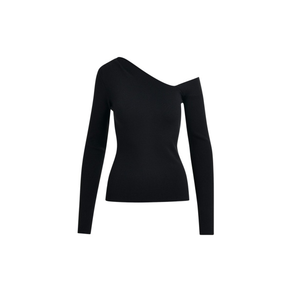 Essentiel Antwerp Black rib-knitted sweater with asymmetric neckline - Essentiel Antwerp Knitwear - Colorful Belgian Design - Shop at Luxury Shoes 