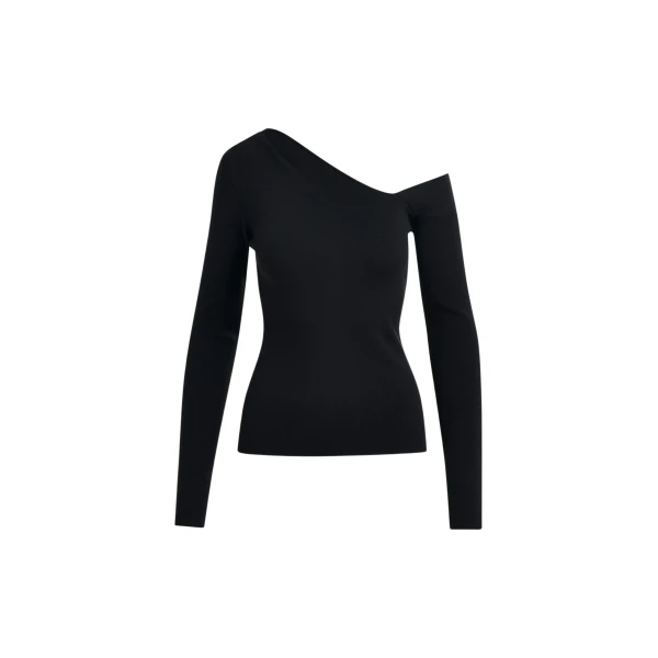 Essentiel Antwerp Black rib-knitted sweater with asymmetric neckline - Essentiel Antwerp Knitwear - Colorful Belgian Design - Shop at Luxury Shoes 