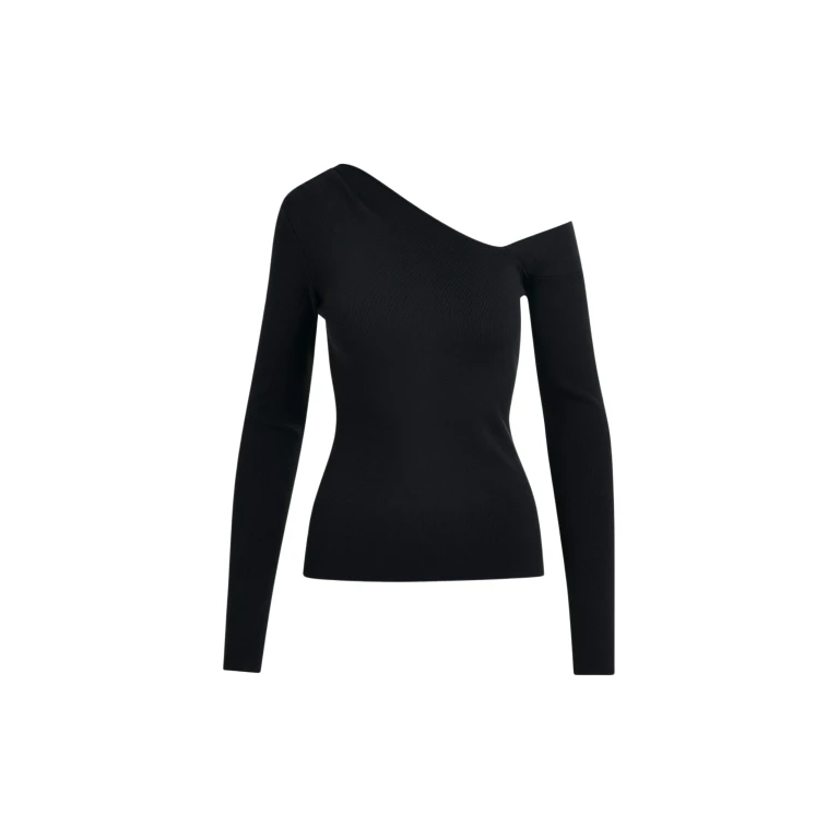 Essentiel Antwerp Black rib-knitted sweater with asymmetric neckline - Essentiel Antwerp Knitwear - Colorful Belgian Design - Shop at Luxury Shoes 
