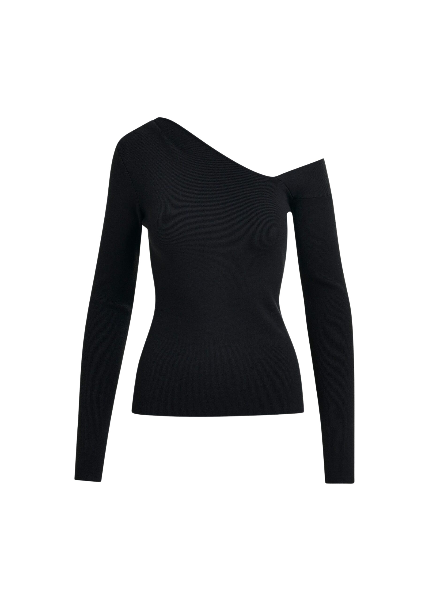 Essentiel Antwerp Black rib-knitted sweater with asymmetric neckline