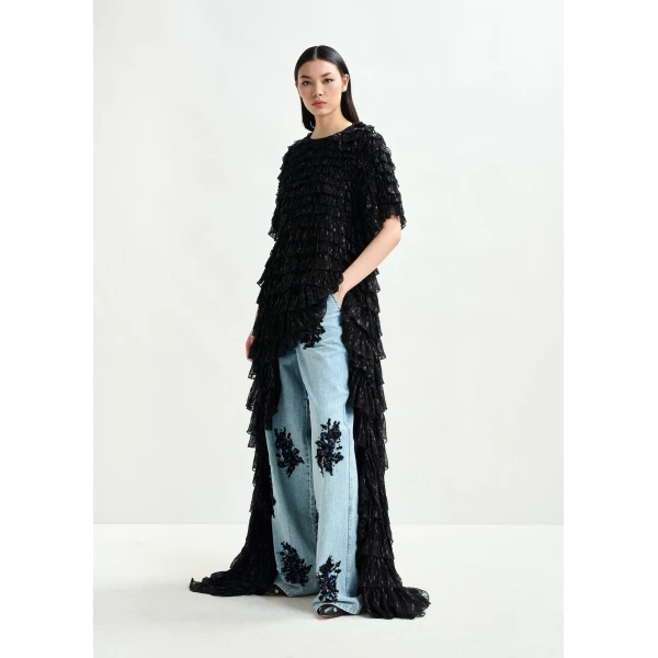 Essentiel Antwerp Black ruffled maxi dress with asymmetric hemline - Essentiel Antwerp Dresses - Colorful Belgian Design - Shop at Luxury Shoes 