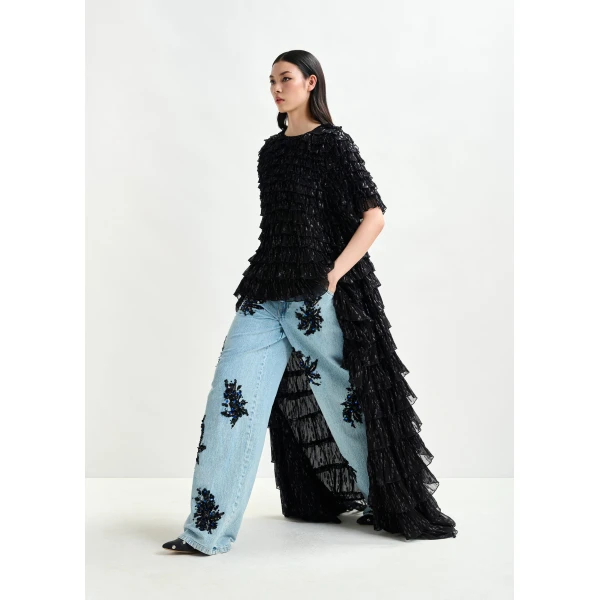 Essentiel Antwerp Black ruffled maxi dress with asymmetric hemline - Essentiel Antwerp Dresses - Colorful Belgian Design - Shop at Luxury Shoes 