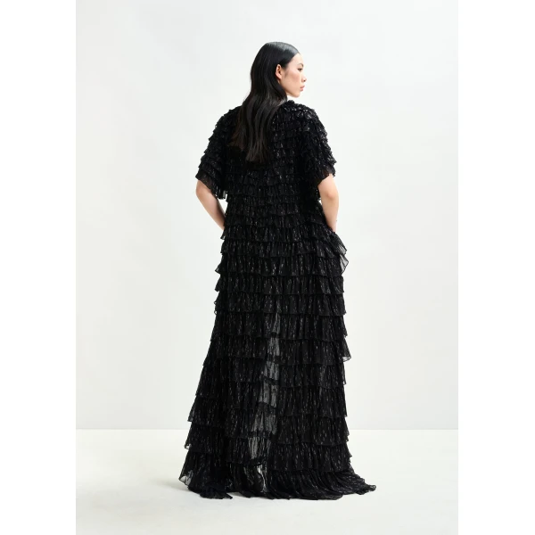 Essentiel Antwerp Black ruffled maxi dress with asymmetric hemline - Essentiel Antwerp Dresses - Colorful Belgian Design - Shop at Luxury Shoes 