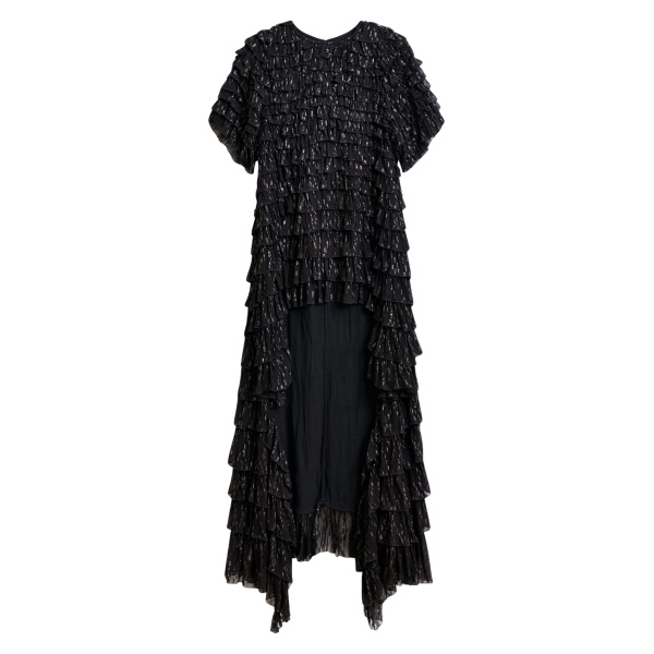 Essentiel Antwerp Black ruffled maxi dress with asymmetric hemline - Essentiel Antwerp Dresses - Colorful Belgian Design - Shop at Luxury Shoes 