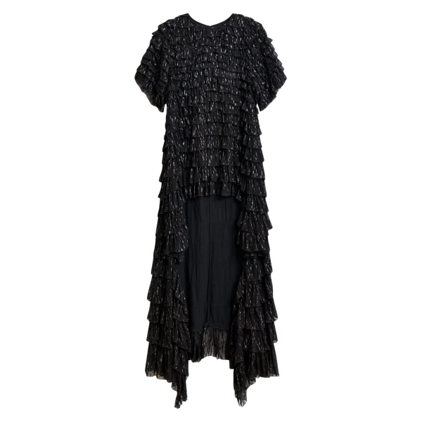 Essentiel Antwerp Black ruffled maxi dress with asymmetric hemline - Essentiel Antwerp Dresses - Colorful Belgian Design - Shop at Luxury Shoes 