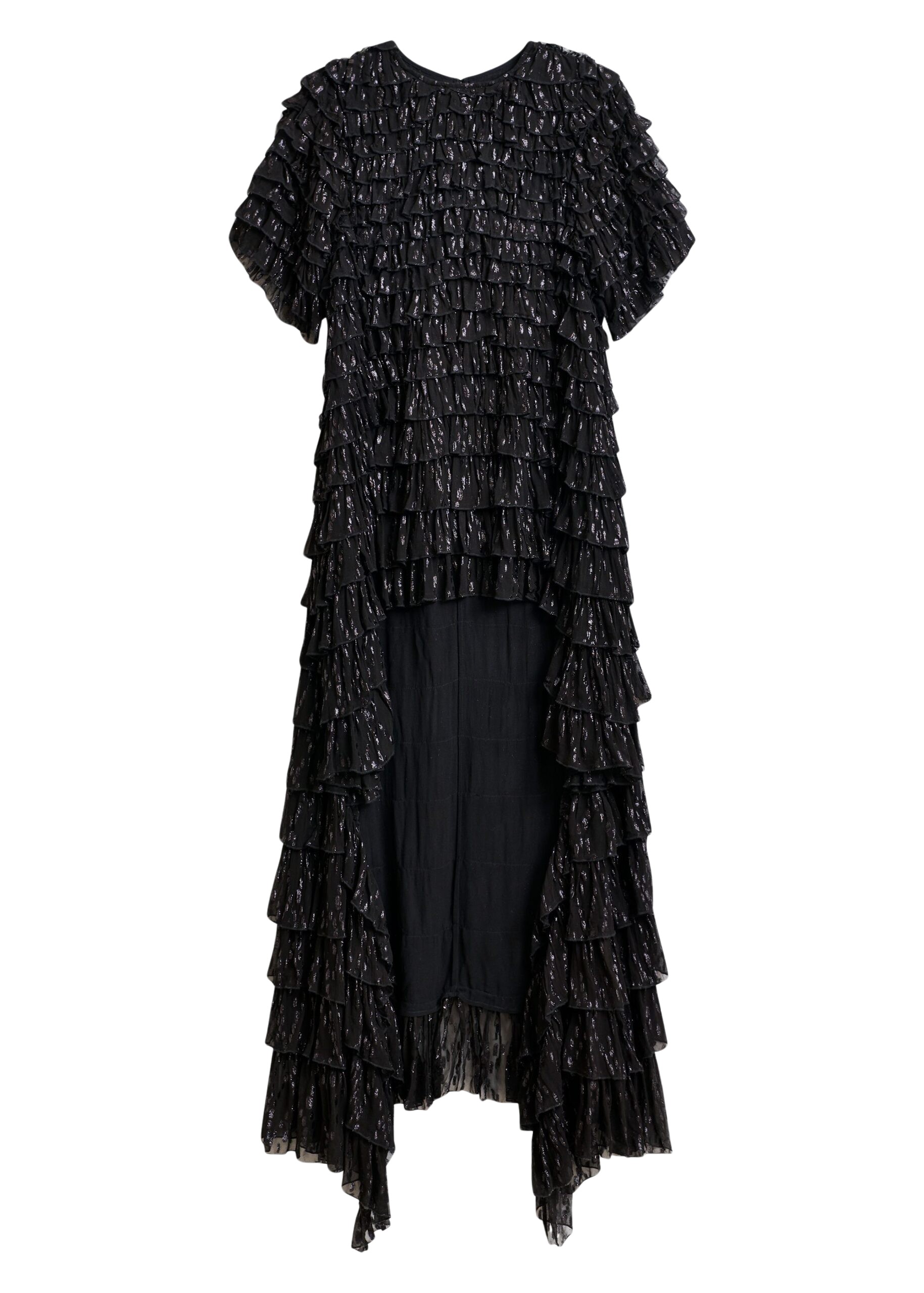 Essentiel Antwerp Black ruffled maxi dress with asymmetric hemline