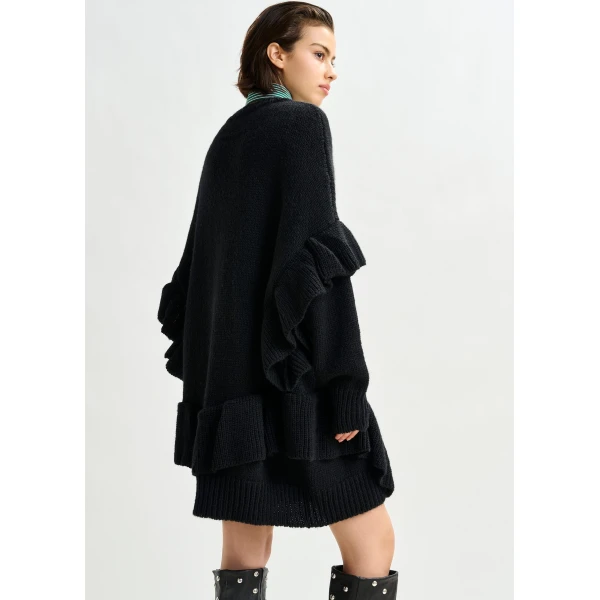 Essentiel Antwerp Black ruffled wool-blend knit mini dress - Essentiel Antwerp Dresses - Colorful Belgian Design - Shop at Luxury Shoes 
