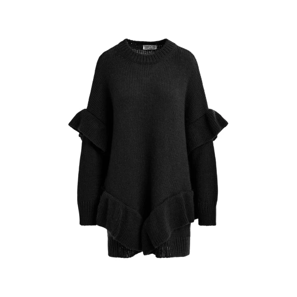 Essentiel Antwerp Black ruffled wool-blend knit mini dress - Essentiel Antwerp Dresses - Colorful Belgian Design - Shop at Luxury Shoes 