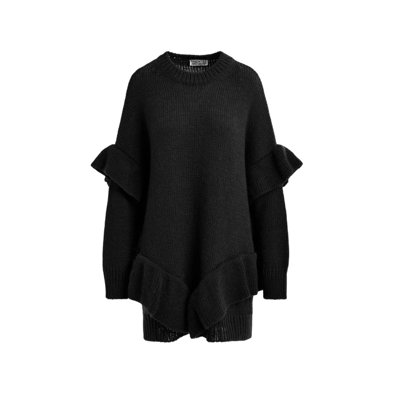 Essentiel Antwerp Black ruffled wool-blend knit mini dress - Essentiel Antwerp Dresses - Colorful Belgian Design - Shop at Luxury Shoes 