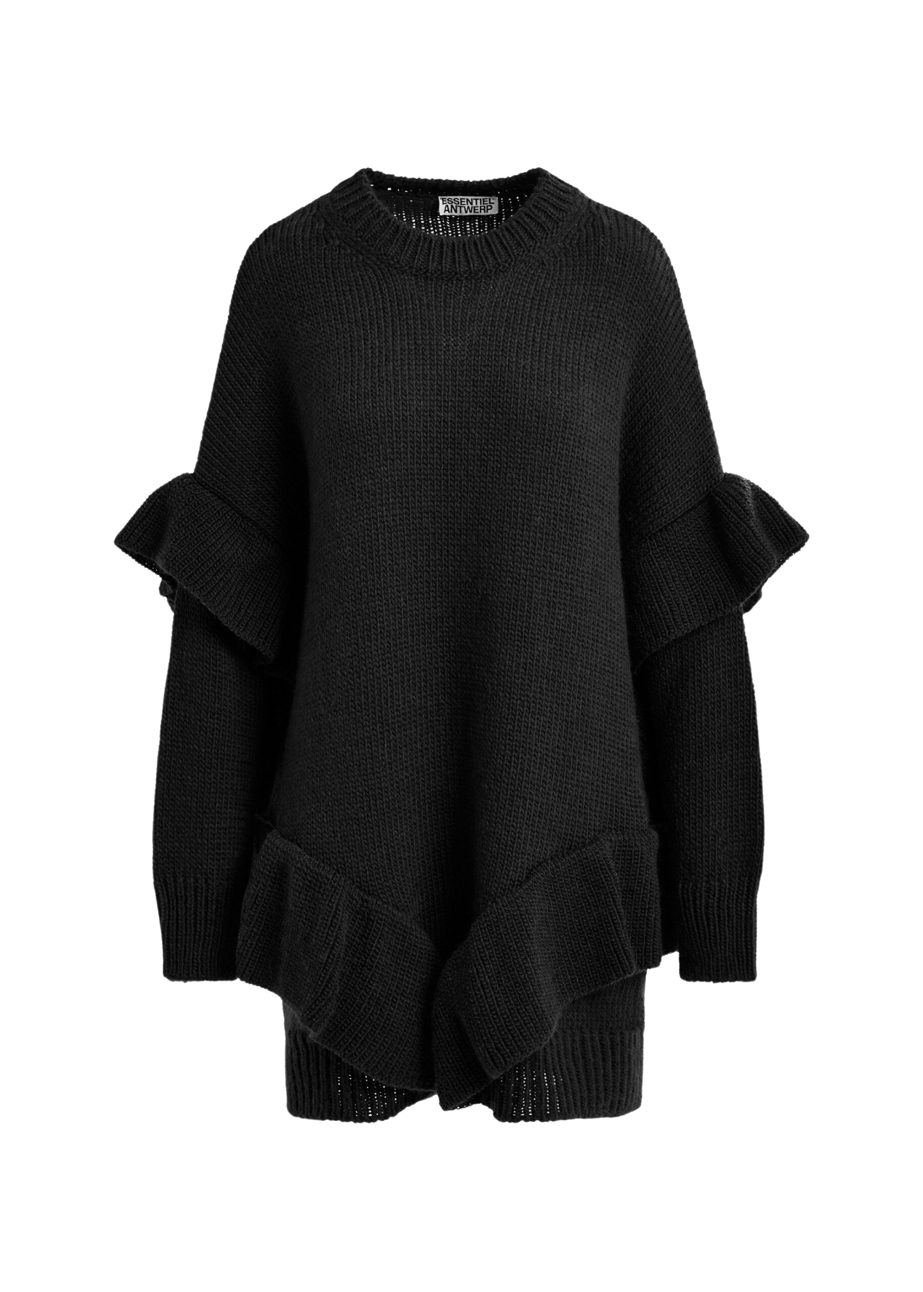 Essentiel Antwerp Black ruffled wool-blend knit mini dress