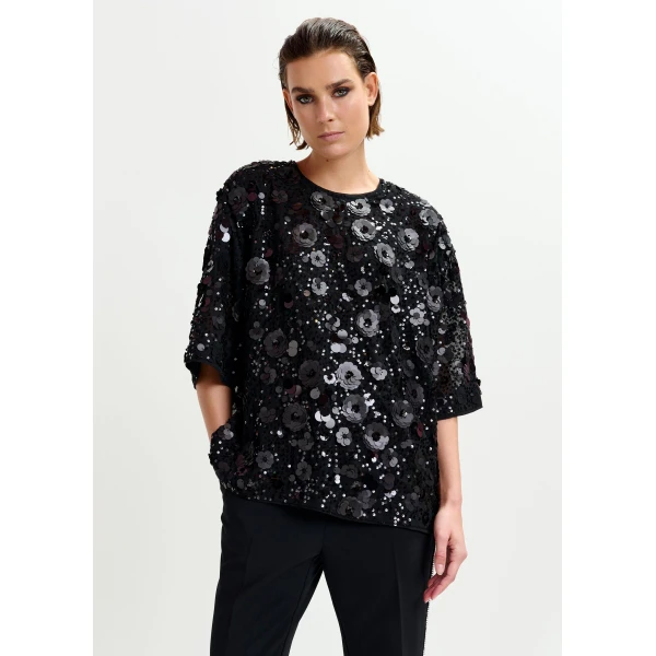Essentiel Antwerp Black sequin-embellished top - Essentiel Antwerp Tops - Colorful Belgian Design - Shop at Luxury Shoes 