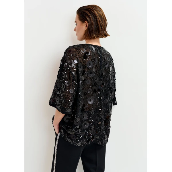 Essentiel Antwerp Black sequin-embellished top - Essentiel Antwerp Tops - Colorful Belgian Design - Shop at Luxury Shoes 