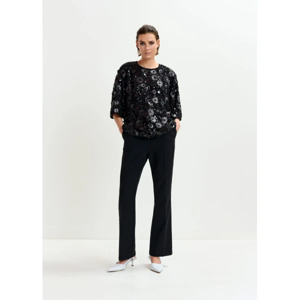 Essentiel Antwerp Black sequin-embellished top - Essentiel Antwerp Tops - Colorful Belgian Design - Shop at Luxury Shoes 
