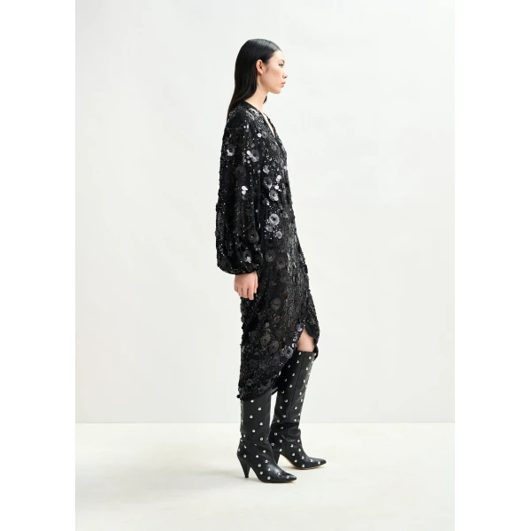 Essentiel Antwerp Black sequin-embellished wrap midi dress - Essentiel Antwerp Dresses - Colorful Belgian Design - Shop at Luxury Shoes 