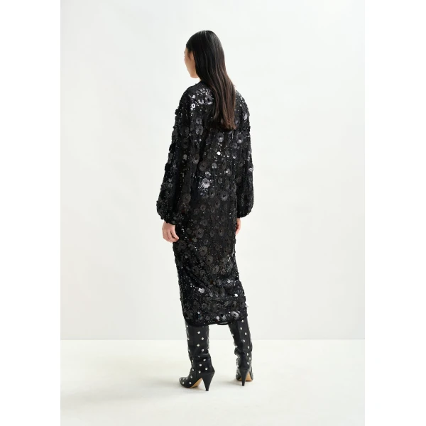 Essentiel Antwerp Black sequin-embellished wrap midi dress - Essentiel Antwerp Dresses - Colorful Belgian Design - Shop at Luxury Shoes 