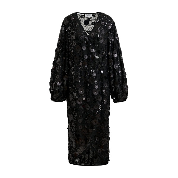 Essentiel Antwerp Black sequin-embellished wrap midi dress - Essentiel Antwerp Dresses - Colorful Belgian Design - Shop at Luxury Shoes 