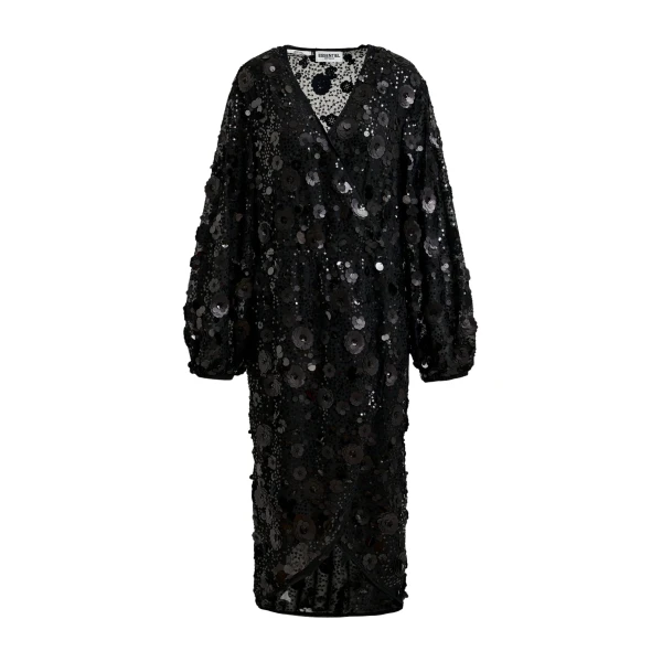 Essentiel Antwerp Black sequin-embellished wrap midi dress - Essentiel Antwerp Dresses - Colorful Belgian Design - Shop at Luxury Shoes 