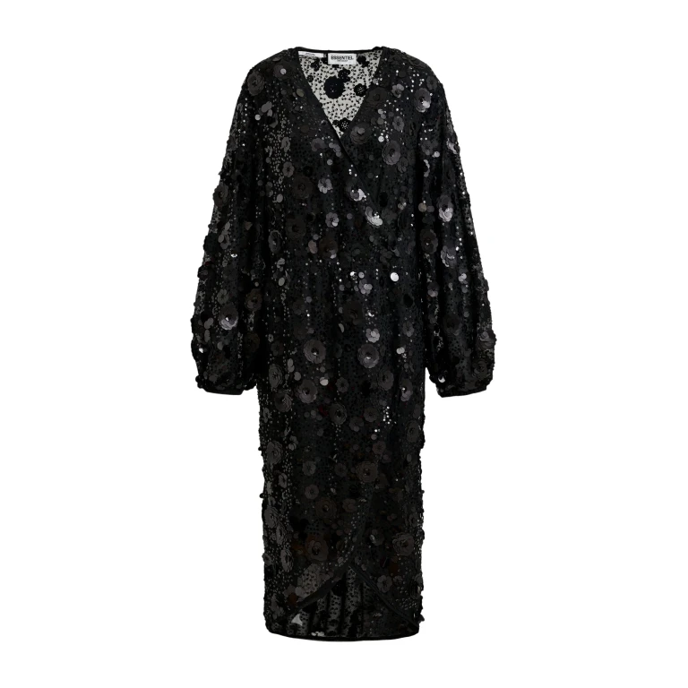 Essentiel Antwerp Black sequin-embellished wrap midi dress - Essentiel Antwerp Dresses - Colorful Belgian Design - Shop at Luxury Shoes 
